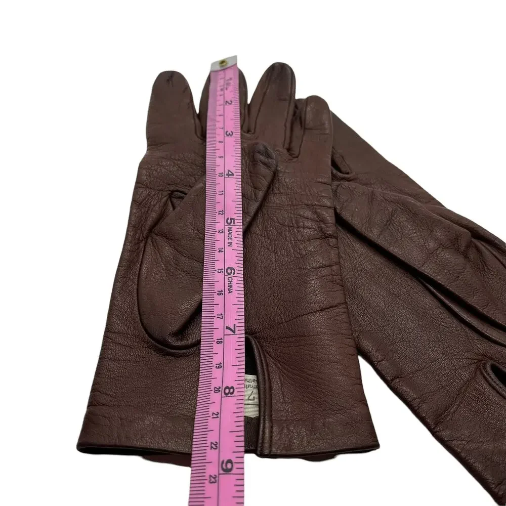 Shalimar Vanity Gloves Brown Leather Italian Made Gloves Women Vintage Size 7
